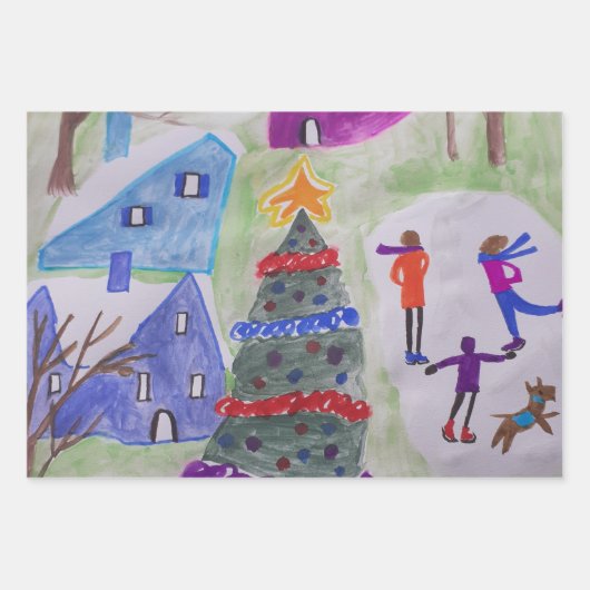 kerstdorp inpakpapier vel (Voorkant)