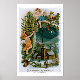 Kerstdorp met Angels Poster