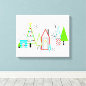 kerstdorp mid century modern canvas afdruk (Insitu (Houten vloer))