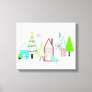 kerstdorp mid century modern canvas afdruk