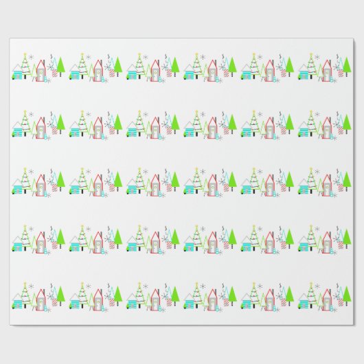 kerstdorp midden eeuw moderne cadeaupapier (Vlak)