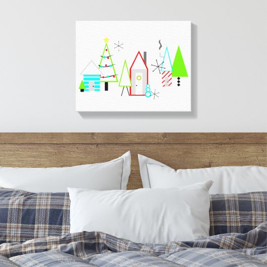 kerstdorp midden eeuw moderne canvas afdruk (Insitu (Slaapkamer))