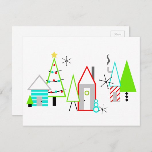 kerstdorp midden eeuw moderne feestdagenkaart (Voorkant / Achterkant)