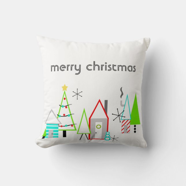 kerstdorp midden eeuw moderne kussen (Voorkant)