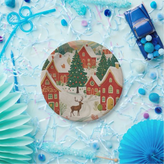 kerstdorp papieren bordje (Feest)