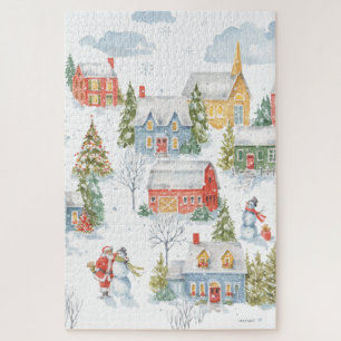 Kerstdorp Santa Snowmen Waterverf Legpuzzel