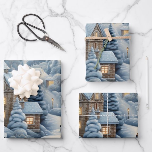 Kerstdorp Scene Inpakpapier Vel (Voorkant)