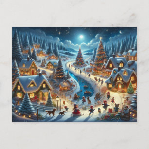 Kerstdorp Snowy Scene Schilderij Briefkaart