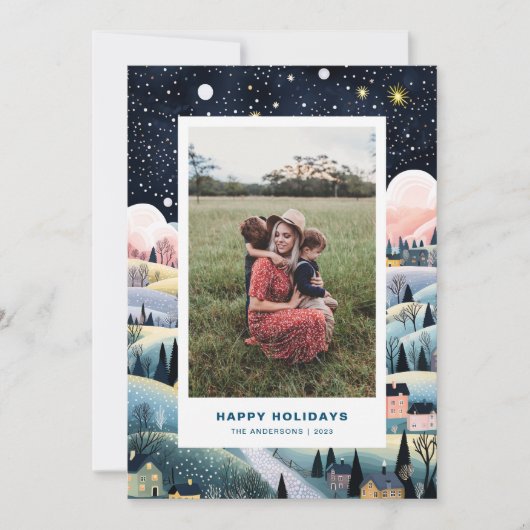 Kerstdorp Twee foto Kerstkaart (Voorkant)