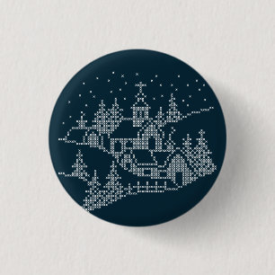 Kerstdorpsborduurwerk, noordse heilige nacht ronde button 3,2 cm