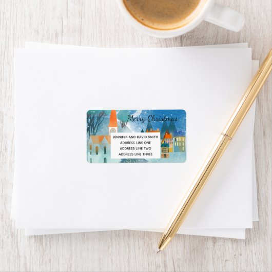 Kerstdorpscène Aangepaste typografie Etiket (Insitu)