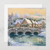 kerstdorpscène in de winter feestdagenkaart (Voorkant / Achterkant)