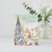  kerstdorpscène in de winter feestdagenkaart (Staand voorkant)