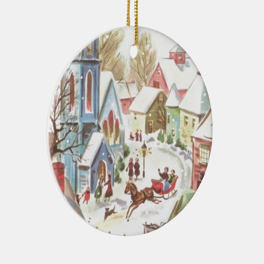 kerstdorpscène in de winter keramisch ornament (Rechts)