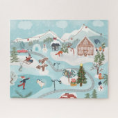 Kerstdorpsillustratie winterlandschap legpuzzel (Horizontaal)