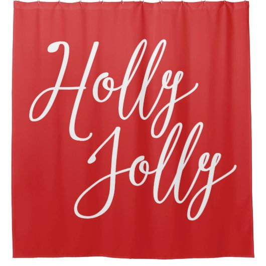 Kerstdouche Curtain Red Holly Jolly Douchegordijn (Voorkant)