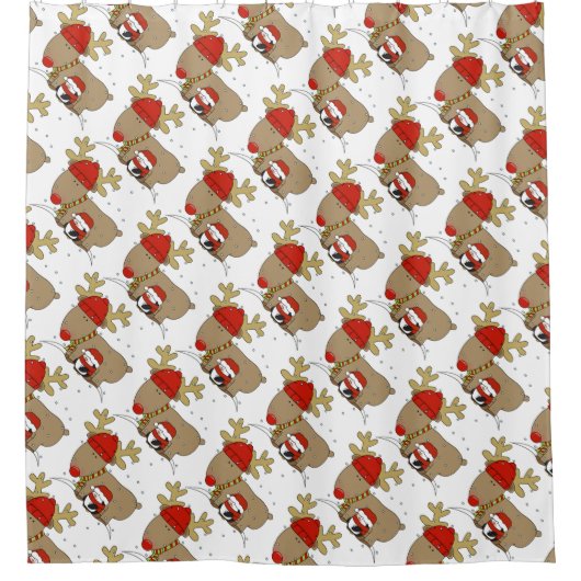 Kerstdouchergordijn/Kerstman en Rudolph Douchegordijn (Voorkant)