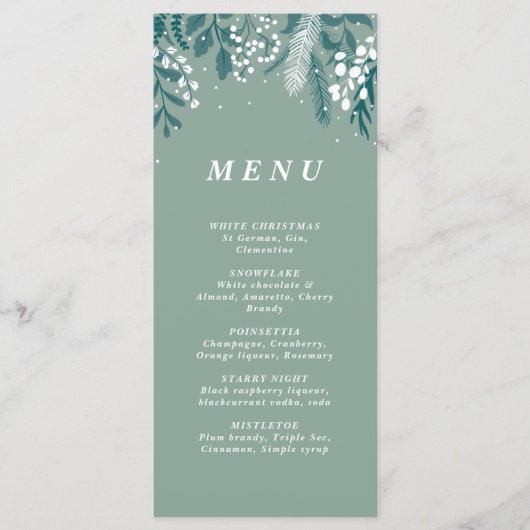 Kerstdrankjeskaart met berijpte eucalyptus menu (Voorkant)