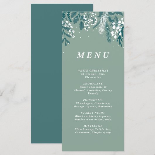 Kerstdrankkaart met berijpte Eucalyptus  Menu (Voorkant / Achterkant)
