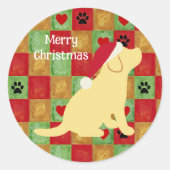 Kerstdrit gele labrador Puppy Ronde Sticker (Voorkant)