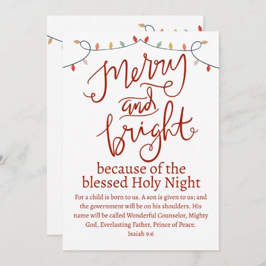 Kerstdroog en Bright-nachtrood script Feestdagenkaart (Voorkant / Achterkant)