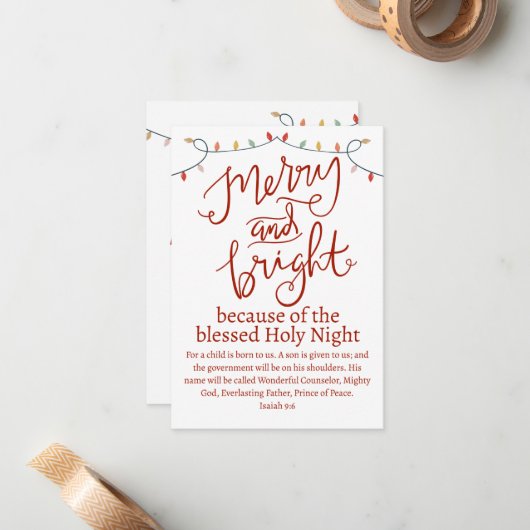 Kerstdroog en Bright-nachtrood script Notitiekaartje (Voorkant / Achterkant in situ)