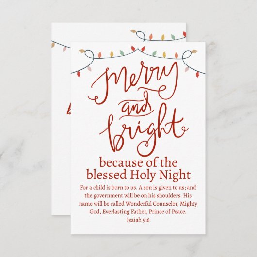 Kerstdroog en Bright-nachtrood script Notitiekaartje (Voorkant / Achterkant)