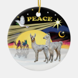 Kerstduif - 2 baby lama's keramisch ornament