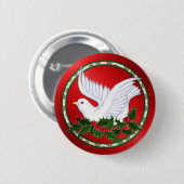 Kerstduif & Holly Ronde Button 5,7 Cm (Voorkant /achterkant)