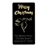 Kerstduif met olive Branch Black en Gold Etiket (Voorkant)