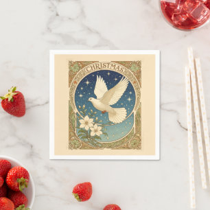 Kerstduif Met Vintage-Style Decoratiepaneel Servet