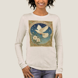 Kerstduif Met Vintage-Style Decoratiepaneel Tri-Blend Shirt