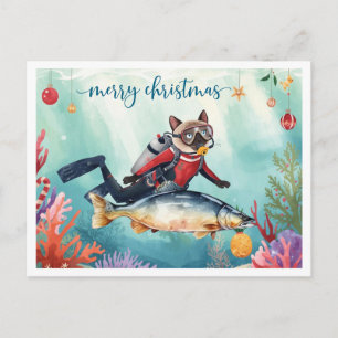Kerstduik Siamese Kat Onder Vakantieansichtkaart Feestdagenkaart