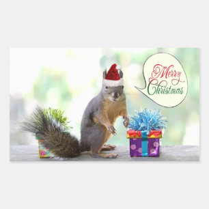 kersteekhoorn met kerstcadeautjes rechthoekige sticker