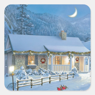 Kersteenzaamheid Winterkatoen Vierkante Sticker