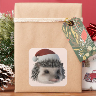 Kerstegel of opossum met kerstman pak vierkante sticker