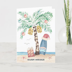 Kersteiland Palm Surf Santa Tropical Beach Feestdagen Kaart