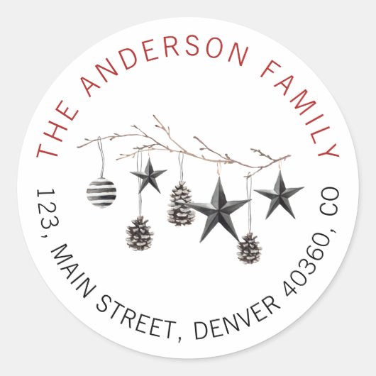 Kerstelegant kaneeladres ronde sticker (Voorkant)