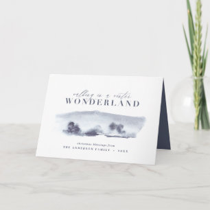 Kerstelegante blauwe waterverf winterscène kaart