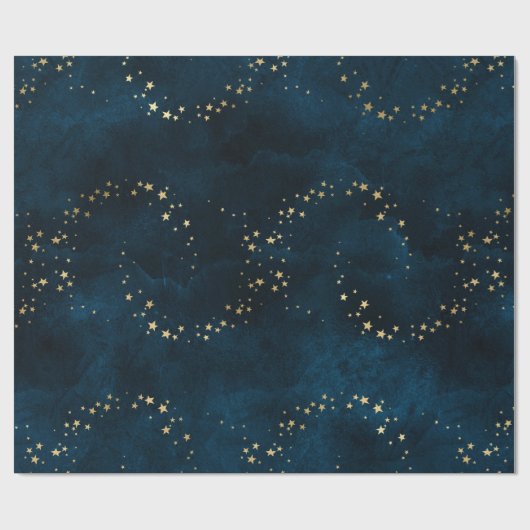 Kerstelegante luxe gouden sterren met blauw cadeaupapier (Vlak)