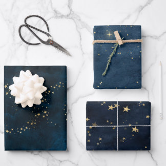 Kerstelegante luxe gouden sterren patroon blauw inpakpapier vel