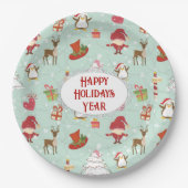 Kerstelementen rendierelven papieren bordje (Voorkant)