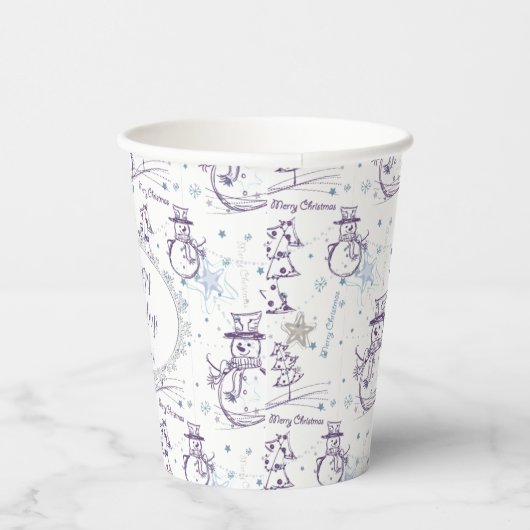 Kerstelementen Winter Snowman Sketch Papieren Bekers (Rechts)