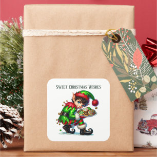 Kerstelf bericht toevoegen Sweet Christmas Wishes Vierkante Sticker