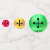 Kerstelf en gouden, groene en rode jingle bells confetti (Achterkanten)