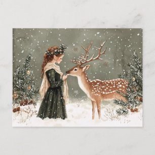 Kerstelf en hert winter briefkaart