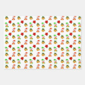 Kerstelf en vrolijke harten op gouden strepen inpakpapier vel (Voorkant)