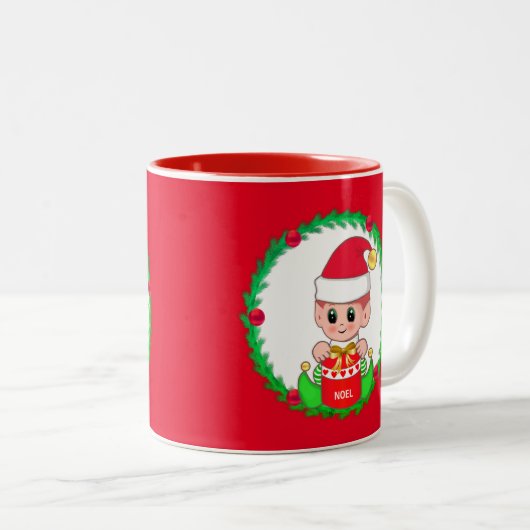 Kerstelf in een dennenkruid tweekleurige koffiemok (Voorkant rechts)