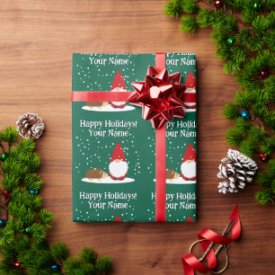 Kerstelf met egel cartoon Kerstmis Cadeaupapier