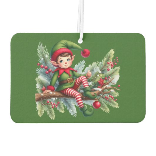 Kerstelf op een dennentak luchtverfrisser (Achterkant)